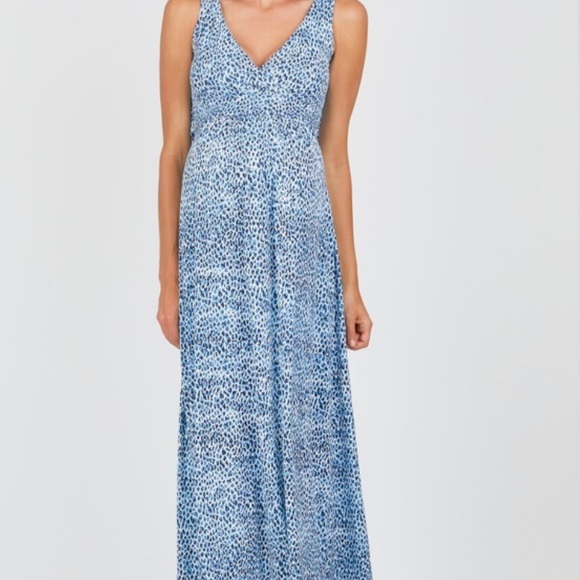 Olian Dresses & Skirts - Olian Maternity Print Maxi Dress VNeck Blue Leopard